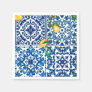Italiaanse stijl, Mediterraan, mozaïek, blauw, cit Servet