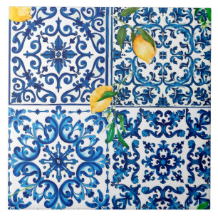 Italiaanse stijl, Mediterraan, mozaïek, blauw, cit Tegeltje