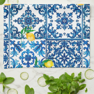 Italiaanse stijl, Mediterraan, mozaïek, blauw, cit Theedoek