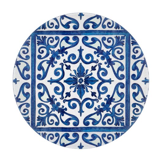 Italiaanse stijl, Mediterraan, mozaïek, blauw, Snijplank (Voorkant)