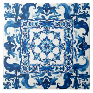 Italiaanse stijl, Mediterraan, mozaïek, blauw, Tegeltje