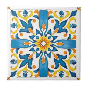 Italiaanse stijl, Mediterraan, mozaïek, blauw, Tegeltje