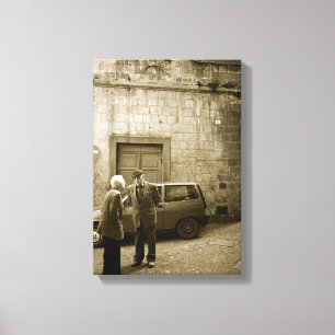Italiaanse straatscène in sepia canvas afdruk