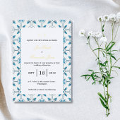 Italiaanse tegel blauw folie uitnodiging