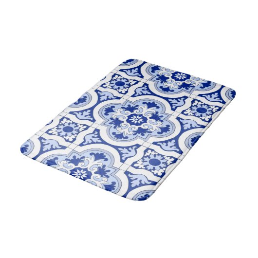 Italiaanse tegels, majolica, blauw en wit patroon badmat (Gekanteld)