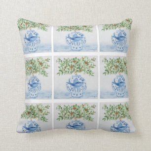 Italiaanse Tile Blue en White Fish Ginger Jar Kussen