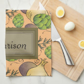 Italiaanse Veggies en Rosemary Custom Monogram Theedoek (Quarter Fold)
