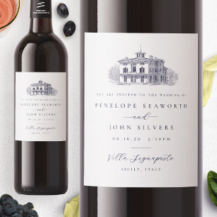 Italiaanse Villa Illustratie Huwelijksuitnodiging Wijn Etiket