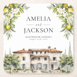 Italiaanse villa's Lemons & Olijven Vierkante Kartonnen Onderzetter