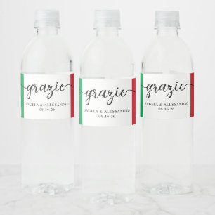 Italiaanse Vlag Elegante kalligrafie Grazie Waterfles Etiket