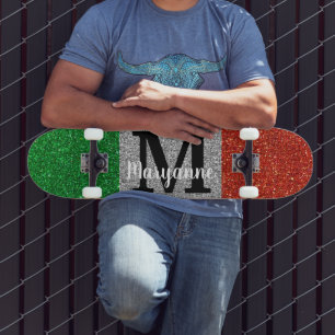 Italiaanse Vlag Glitter Sparkly Monogrammed Skateboard