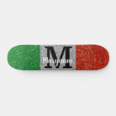 Italiaanse Vlag Glitter Sparkly Monogrammed Skateboard (Horizontaal)