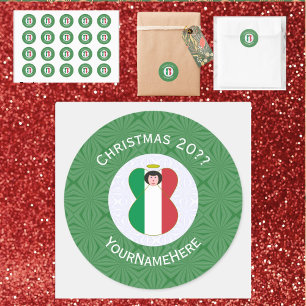 Italiaanse Vlag Kerstengel Personaliseerbaar Ronde Sticker