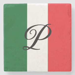 Italiaanse vlag met monogram stenen onderzetter