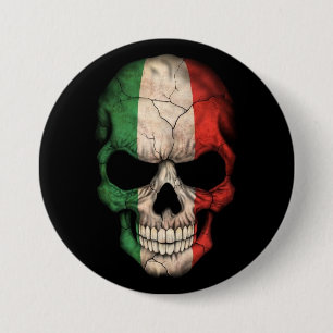 Italiaanse vlag op zwart ronde button 7,6 cm