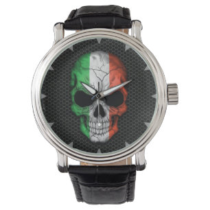 Italiaanse vlag schedel op staal horloge
