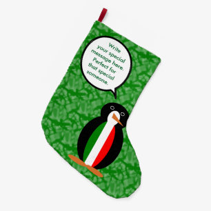 Italiaanse vlag Vakantie Ms. Penguin aan het prate Grote Kerstsok
