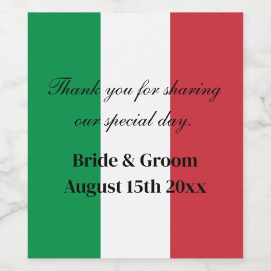 Italiaanse vlag wijn fles label voor bruiloft wijn etiket (Enkel label)