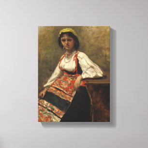 Italiaanse vrouw (La Morieri) door Corot Canvas Afdruk