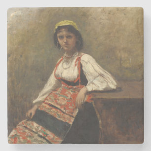 Italiaanse vrouw (La Morieri) door Corot Stenen Onderzetter