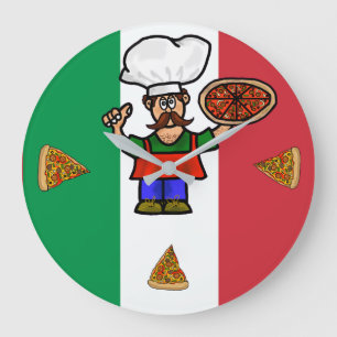 Italiaanse wandklok rond Man Pizza Grote Klok