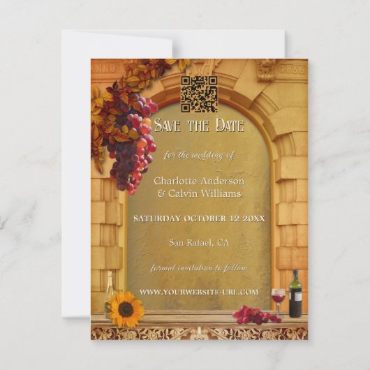 Italiaanse wijngaard bruiloft Save the Date Aankondiging (Achterkant)