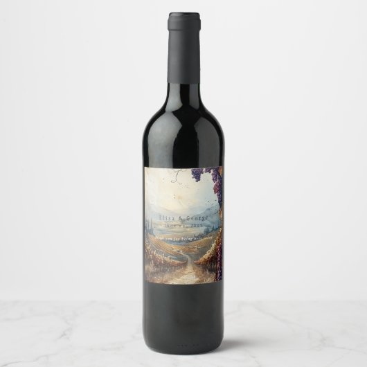 Italiaanse wijngaard landschap rustiek wijn etiket (Voorkant)