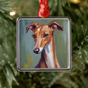 Italiaanse Windhond   Honden Waterverfschilderij Metalen Ornament