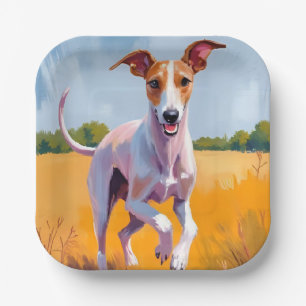 Italiaanse Windhond Honden Waterverfschilderij Papieren Bordje