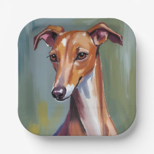 Italiaanse Windhond Honden Waterverfschilderij Papieren Bordje