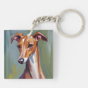 Italiaanse Windhond Honden Waterverfschilderij Sleutelhanger