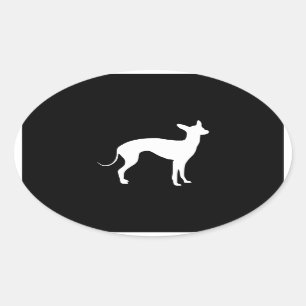 Italiaanse Windhond Wit op Zwart Ovale Sticker