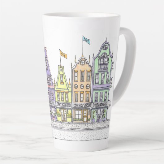 Italiaanse winkels met grote latte Mok (Rechterhoek)