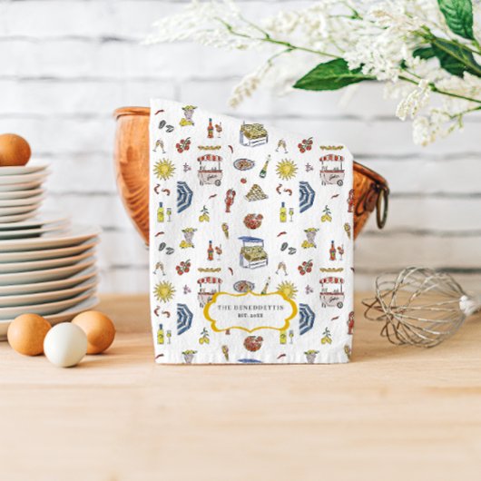 Italiaanse zomer Doodle Monogram Theedoek