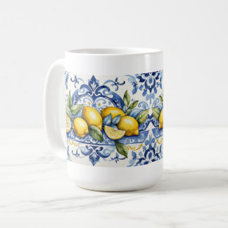 Italian Amalfi blue white tiles and lemons Koffiemok