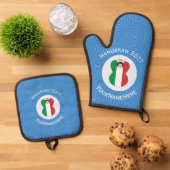 Italian Angel Hanukkah Flag Personalized  Ovenwant & Pannenlap Set (Top down)