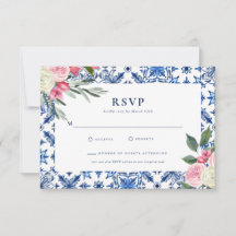 Italian Blue Floral Mamma Mia Response Kaart