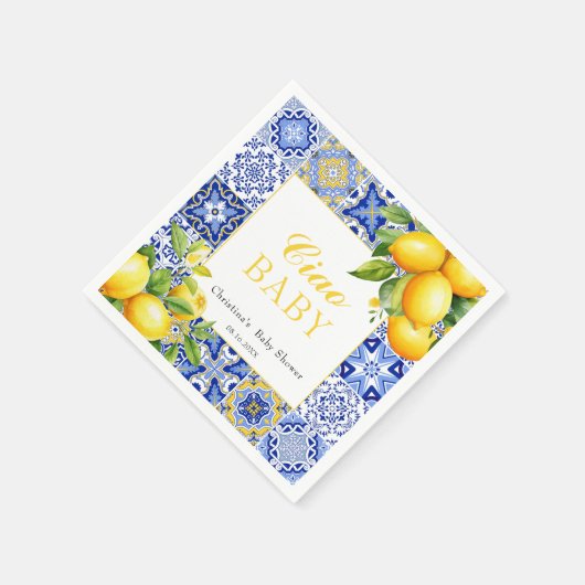 Italian Blue Tegel Citrus Lemon Baby shower Servet (Hoek)