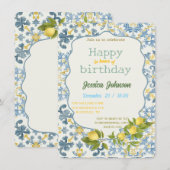 Italian Blue Tile Lemon Invitation Kaart (Voorkant / Achterkant)