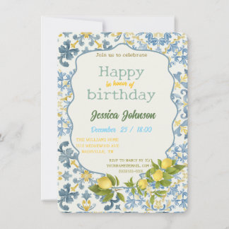 Italian Blue Tile Lemon Invitation Kaart