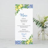 Italian Blue tile Lemon Wedding Reception menu (Debout devant)