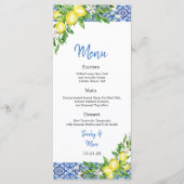 Italian Blue tile Lemon Wedding Reception menu (Devant)