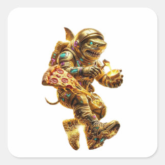 Italian Brainrot Chaos – Tralalero Tralala Gold Vierkante Sticker