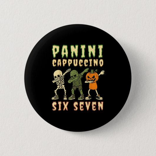 Italian Brainrot Halloween Panini Cappuccino Six S Ronde Button 5,7 Cm (Voorkant)