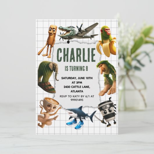 Italian Brainrot meme birthday invitation (Debout devant)