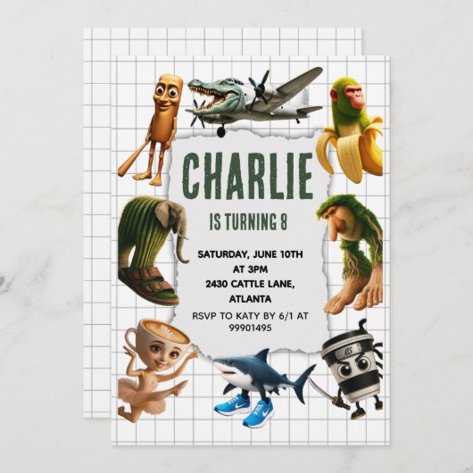 Italian Brainrot meme birthday invitation (Devant / Derrière)