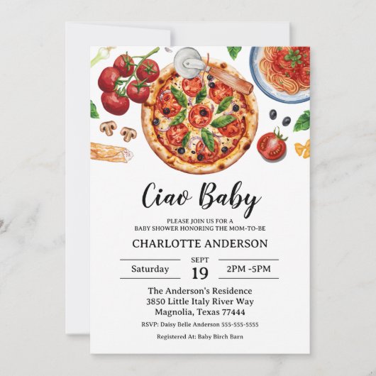 Italian Ciao Baby Pizza Red Baby Shower  Kaart (Voorkant)