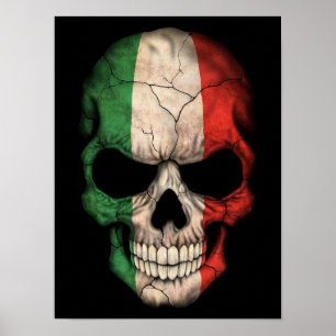 Italian Flag Skull on Black Poster