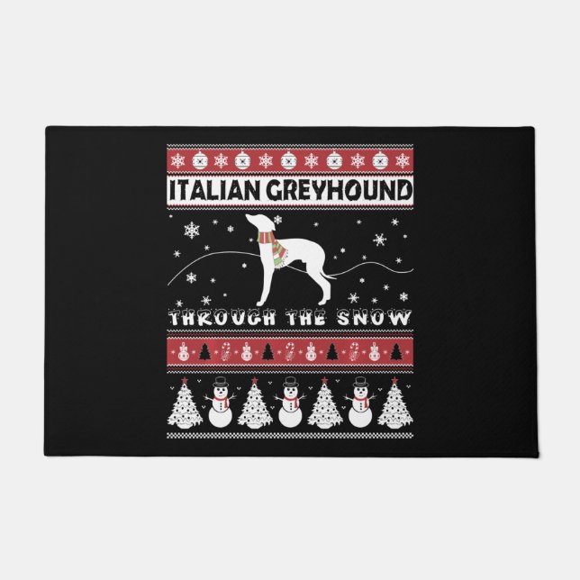 Italian Greyhound Through Snow Cute Christmas Deurmat (Voorkant)
