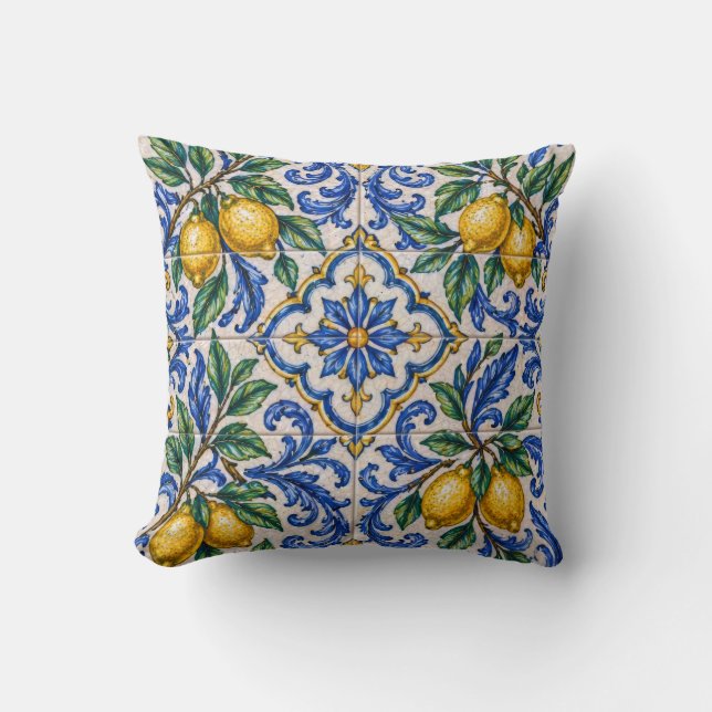 Italian Lemon Azulejo Tile Kussen (Voorkant)